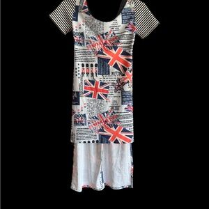 Union Jack Print Dress with Stripes